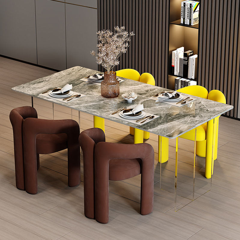 Minimalism Stone Table for Restaurant Rectangle Table with Acrylic Pedestal