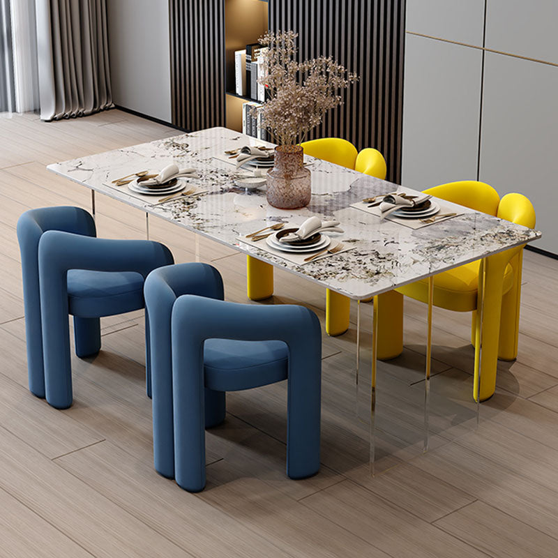 Minimalism Stone Table for Restaurant Rectangle Table with Acrylic Pedestal