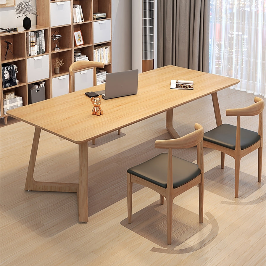 Minimalism Solid Wood Table for Restaurant Rectangle Table with Wood Pedestal