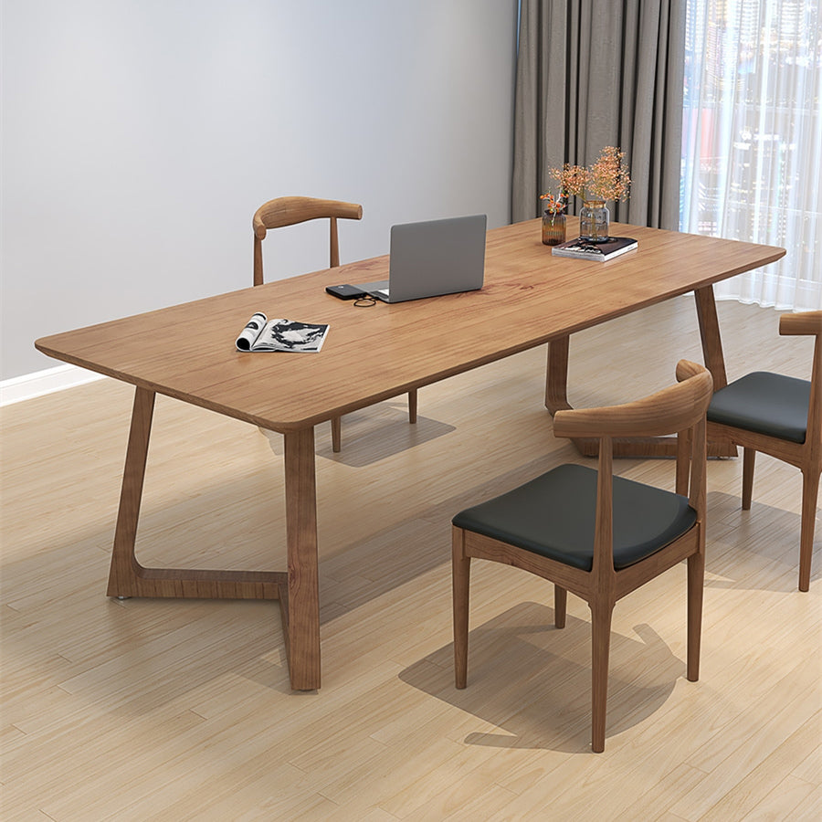 Minimalism Solid Wood Table for Restaurant Rectangle Table with Wood Pedestal
