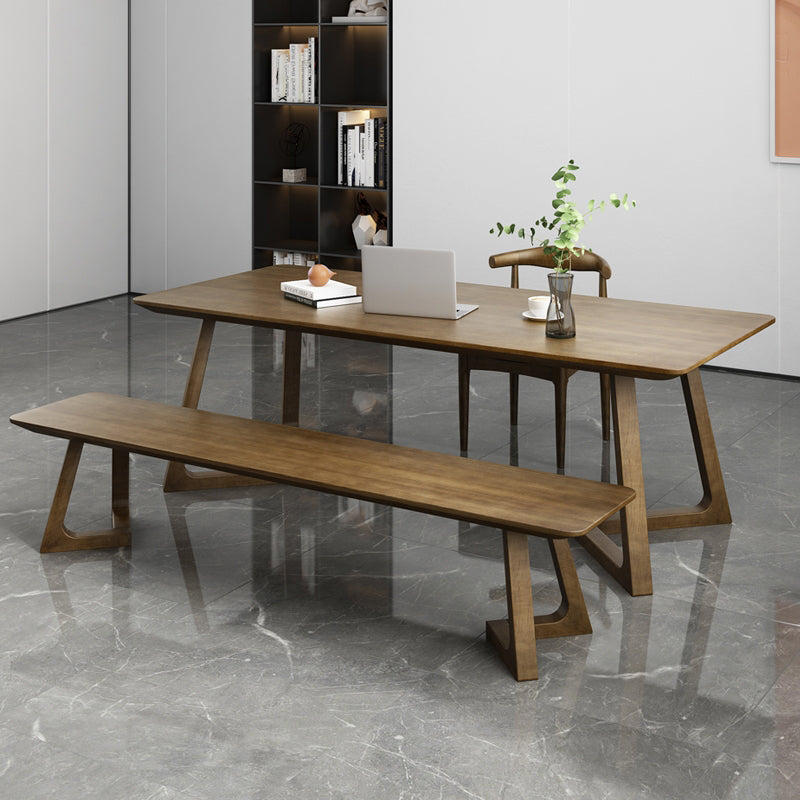 Minimalism Solid Wood Table for Restaurant Rectangle Table with Wood Pedestal