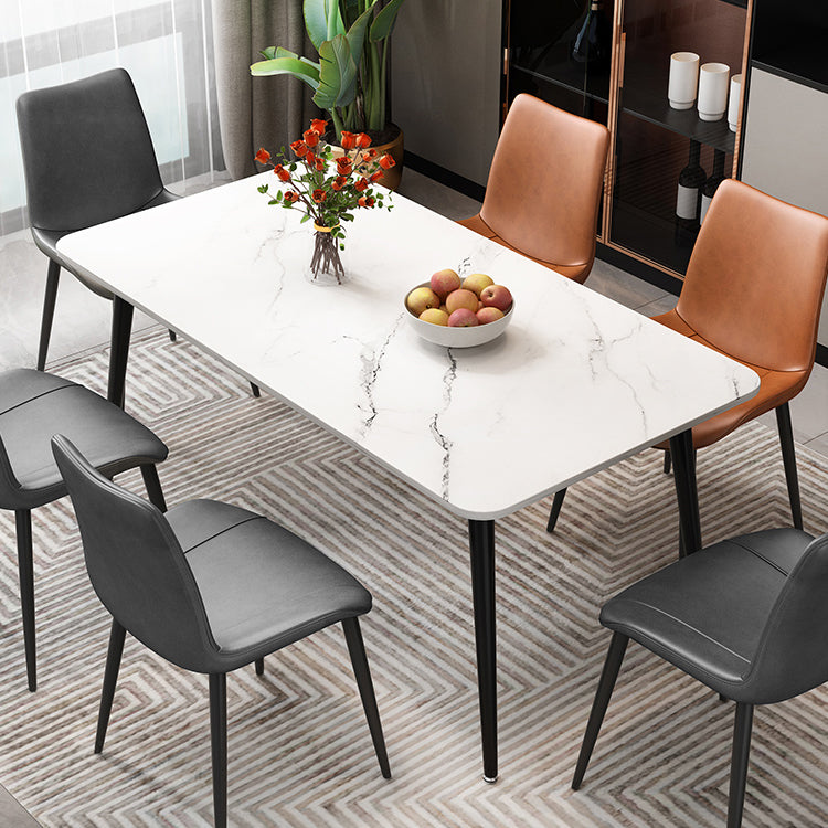 Rectangle Stone Top Dining Table Modern Black Base Dining Table for Living Room