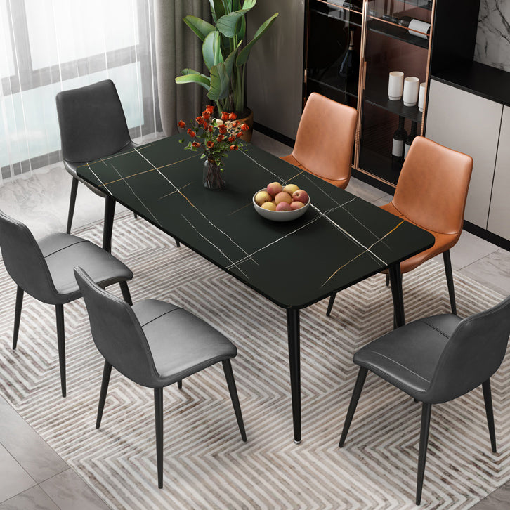 Rectangle Stone Top Dining Table Modern Black Base Dining Table for Living Room