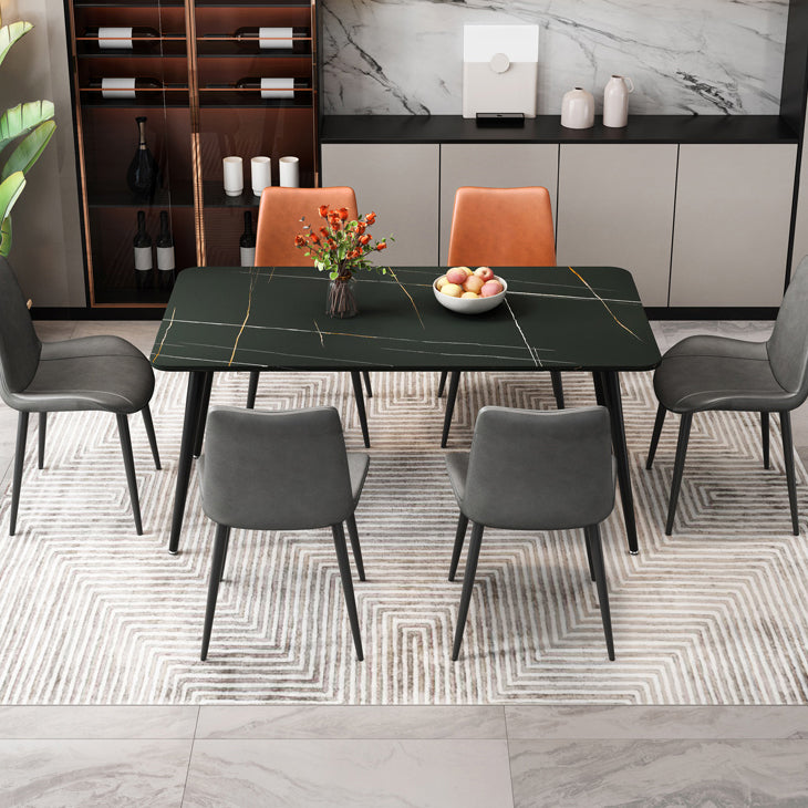 Rectangle Stone Top Dining Table Modern Black Base Dining Table for Living Room