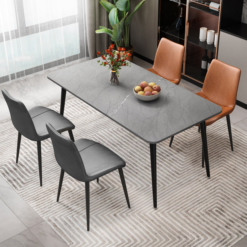 Rectangle Stone Top Dining Table Modern Black Base Dining Table for Living Room