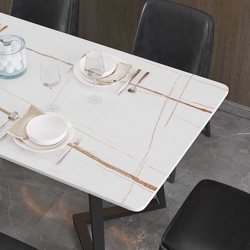 Modern Rectangle Stone Table for Restaurant Balck Metal Pedestal Dining Table