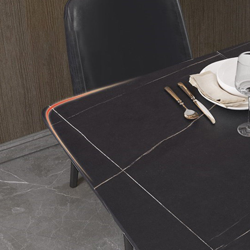 Modern Rectangle Stone Table for Restaurant Balck Metal Pedestal Dining Table