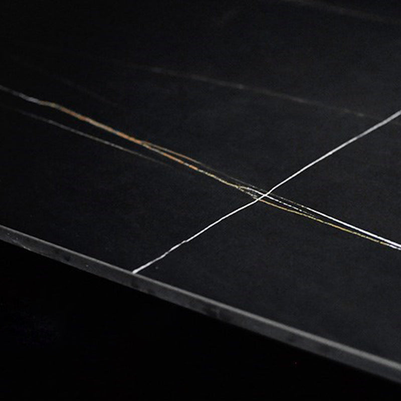 Modern Rectangle Stone Table for Restaurant Balck Metal Pedestal Dining Table
