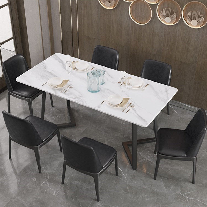 Modern Rectangle Stone Table for Restaurant Balck Metal Pedestal Dining Table