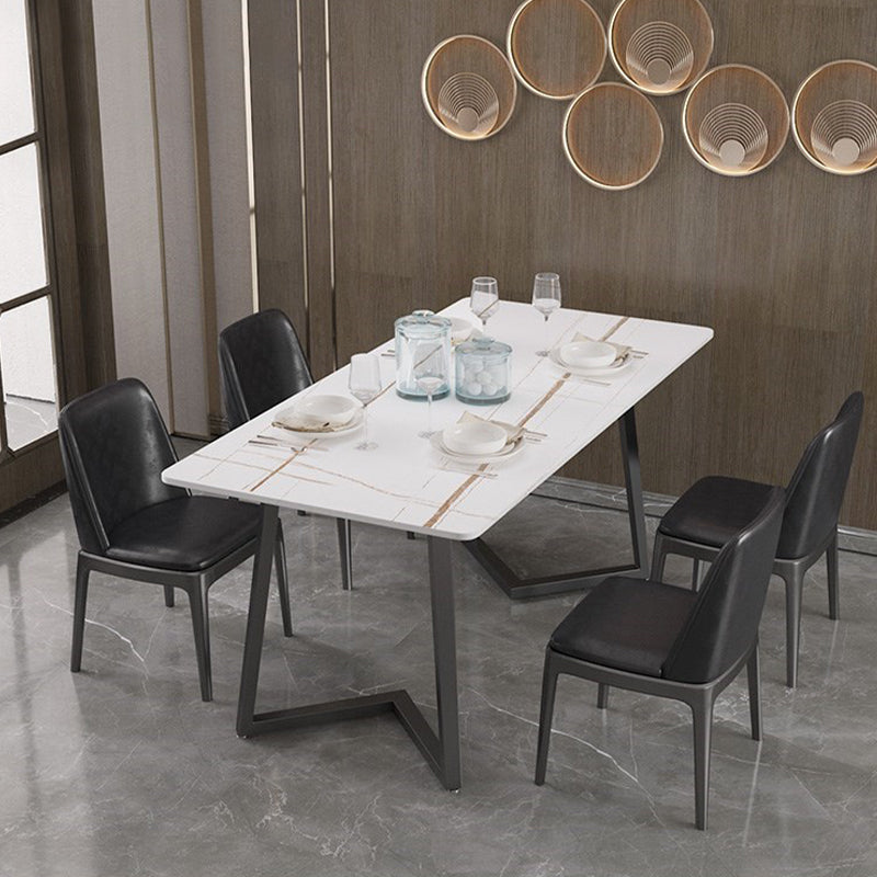 Modern Rectangle Stone Table for Restaurant Balck Metal Pedestal Dining Table