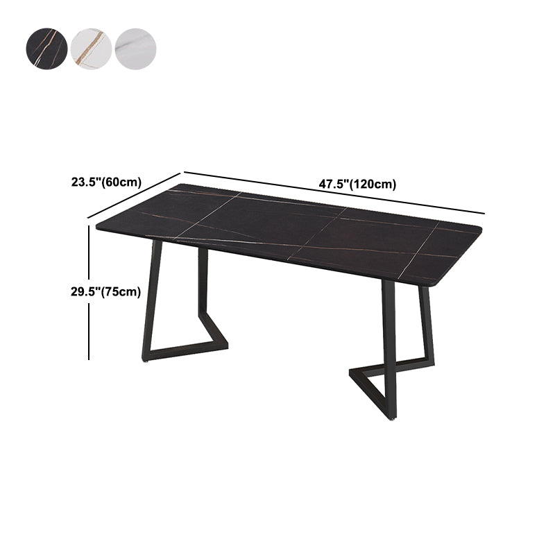 Modern Rectangle Stone Table for Restaurant Balck Metal Pedestal Dining Table