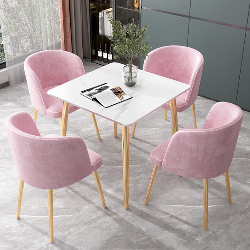 Glam Style Stone Square Dining Table with Metal 4 Legs for Living Room