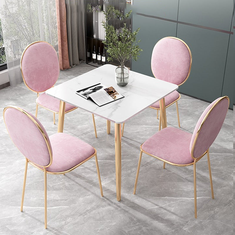 Glam Style Stone Square Dining Table with Metal 4 Legs for Living Room