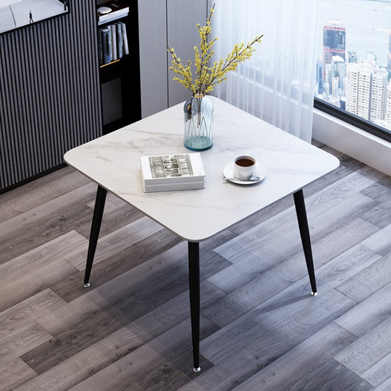 Glam Style Stone Square Dining Table with Metal 4 Legs for Living Room