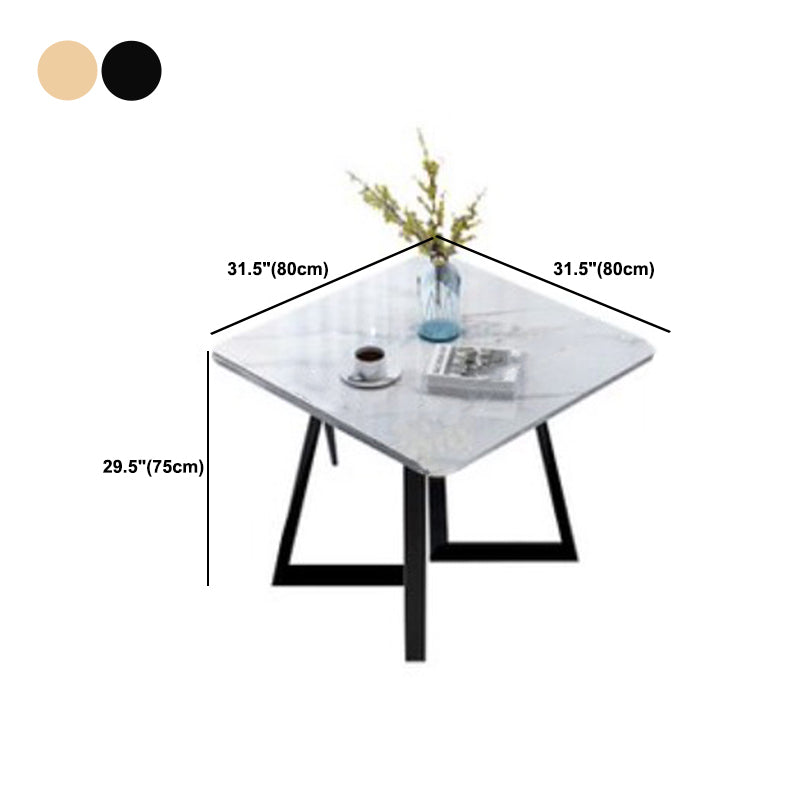 Glam Style Stone Square Dining Table with Metal 4 Legs for Living Room