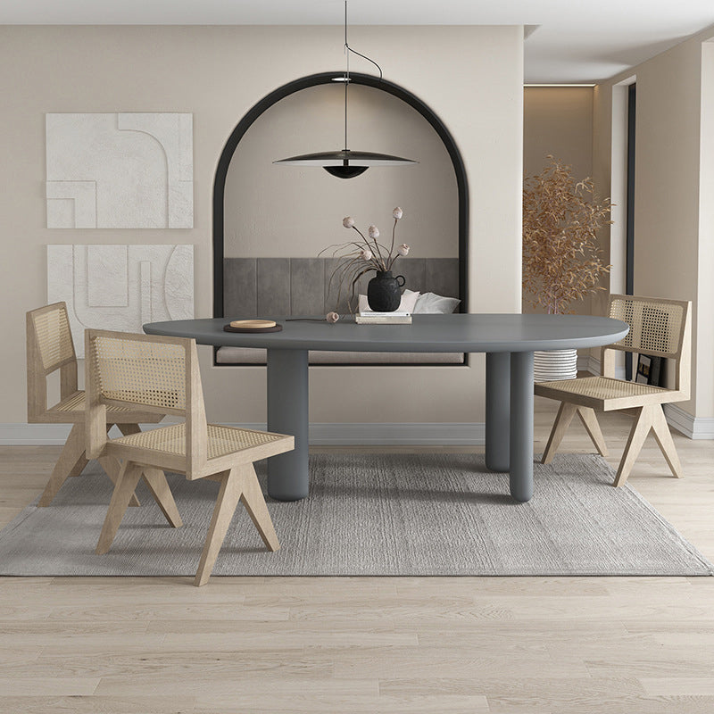 Nordic Simple Solid Wood Table for Restaurant Oval Table with Three Pedestal