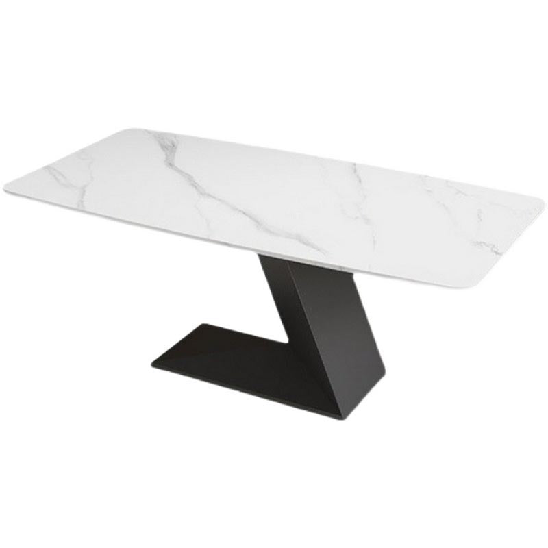 Stone Top Rectangle Dinner Table Modern Iron Pedestal Casual Dining Table