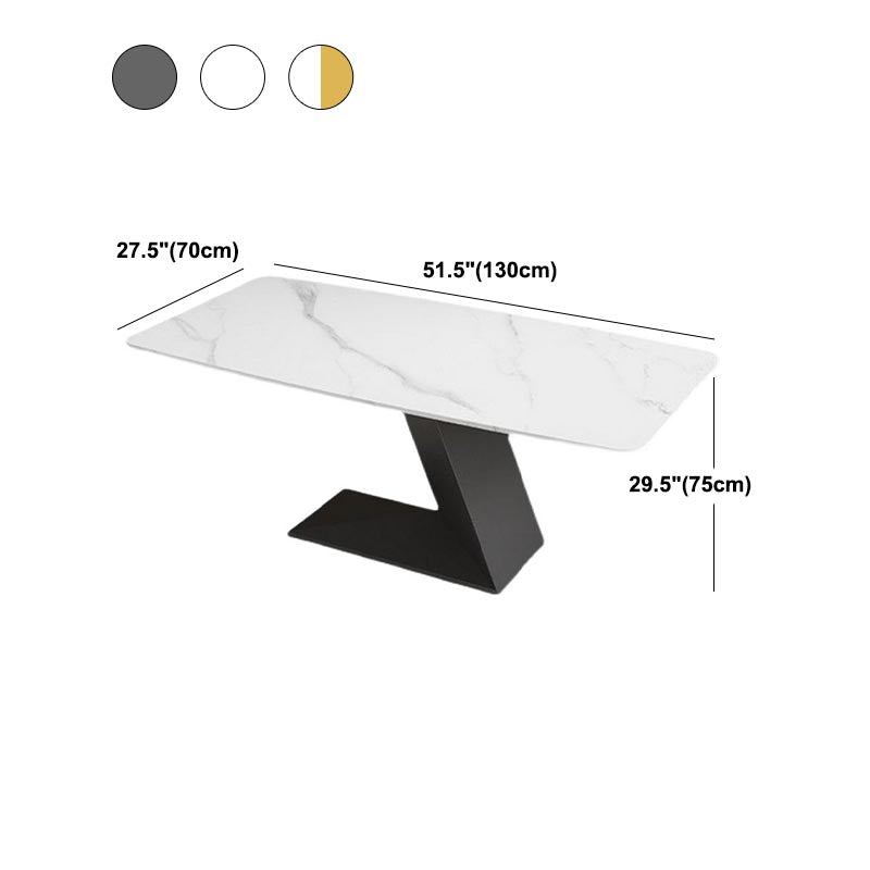 Stone Top Rectangle Dinner Table Modern Iron Pedestal Casual Dining Table