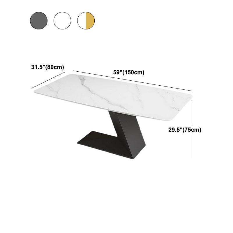Stone Top Rectangle Dinner Table Modern Iron Pedestal Casual Dining Table
