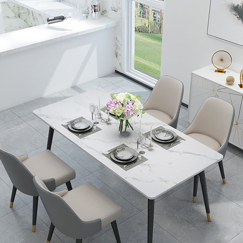 Stone Top Rectangle Dinette Table Traditional Luxury Metal Tripod Base Dining Table
