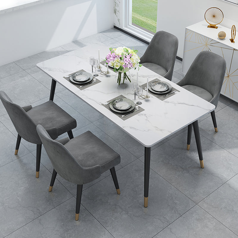 Stone Top Rectangle Dinette Table Traditional Luxury Metal Tripod Base Dining Table