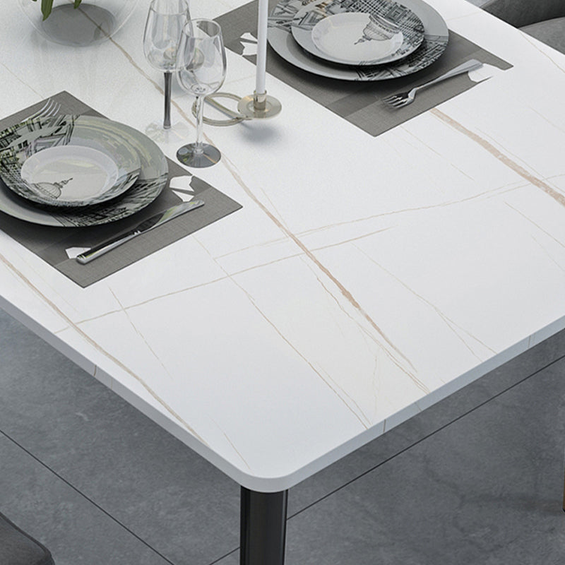 Stone Top Rectangle Dinette Table Traditional Luxury Metal Tripod Base Dining Table