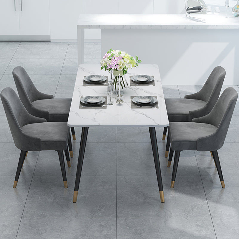 Stone Top Rectangle Dinette Table Traditional Luxury Metal Tripod Base Dining Table