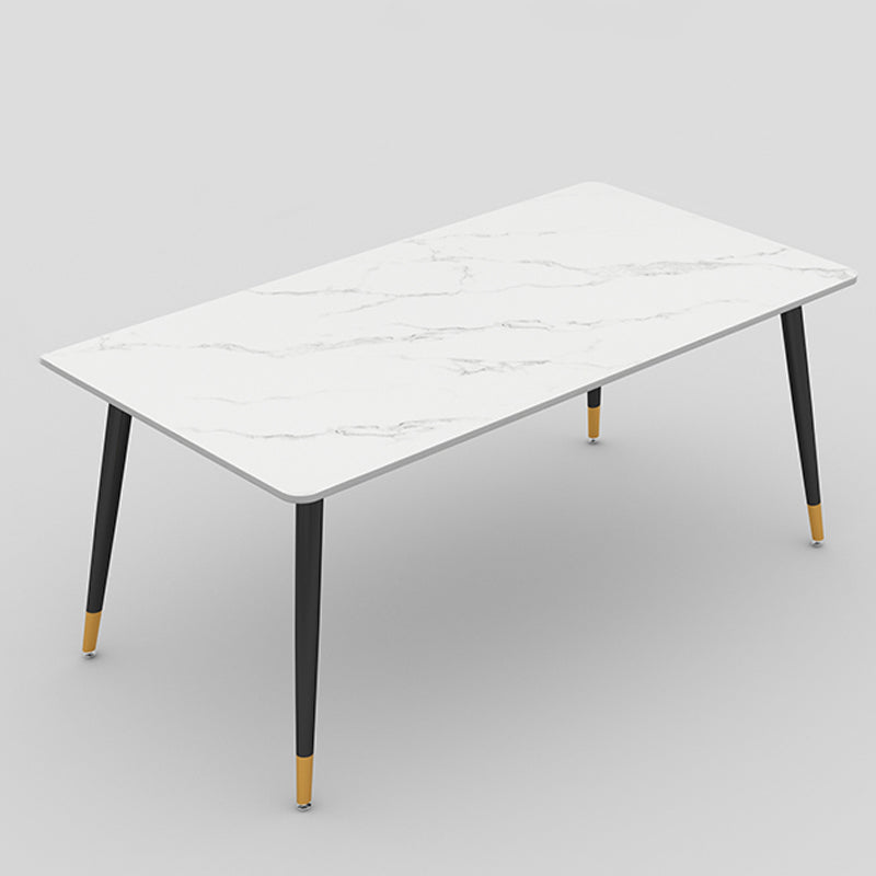 Stone Top Rectangle Dinette Table Traditional Luxury Metal Tripod Base Dining Table