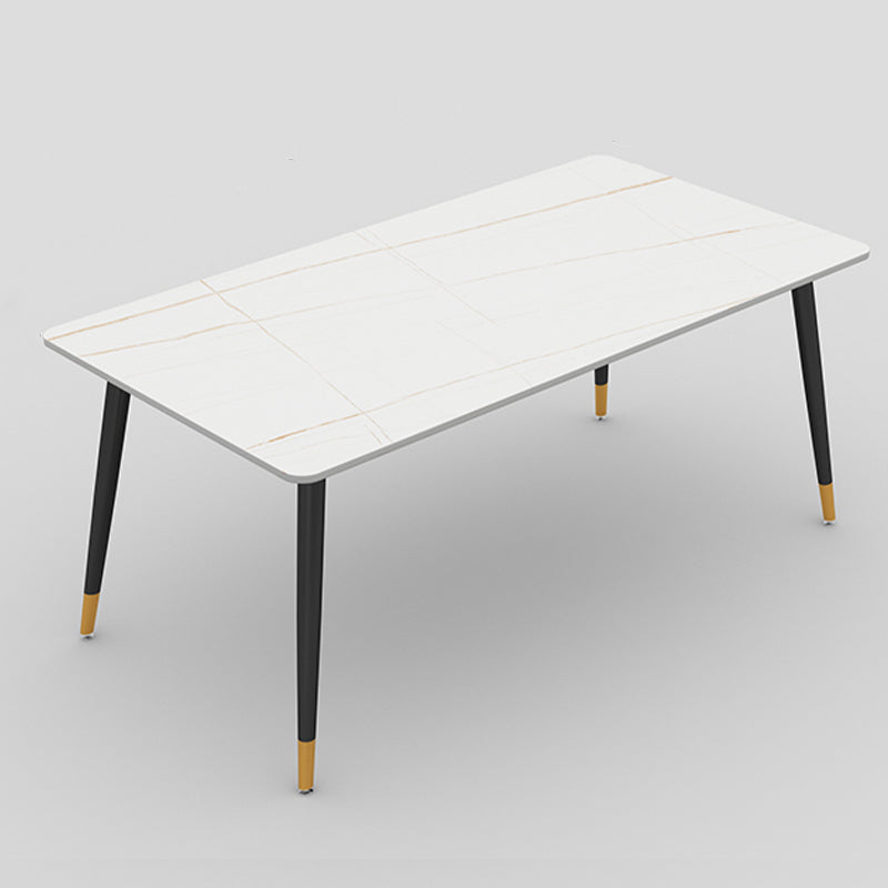 Stone Top Rectangle Dinette Table Traditional Luxury Metal Tripod Base Dining Table