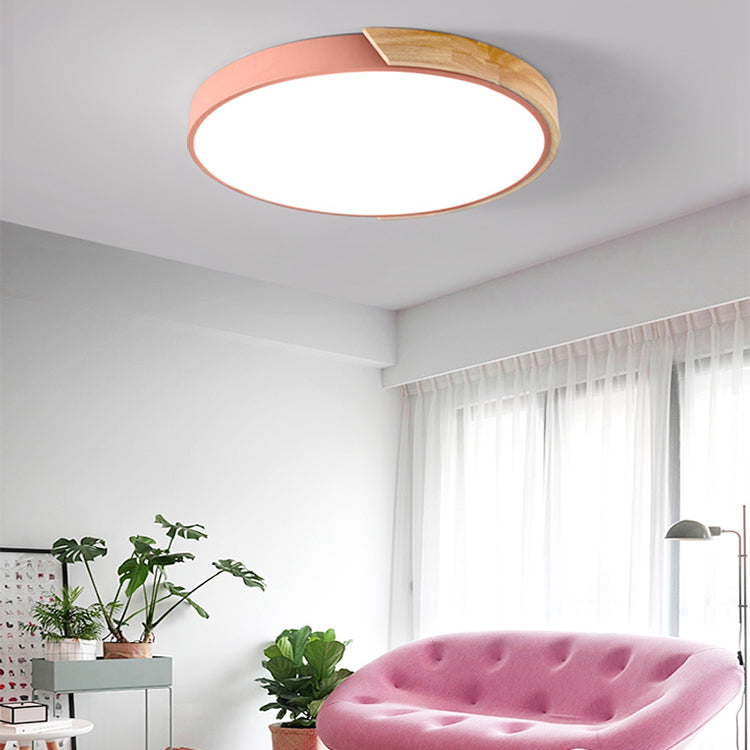 Nordic Round Ceiling Light Metal Colorful LED Flush Mount Light for Living Room