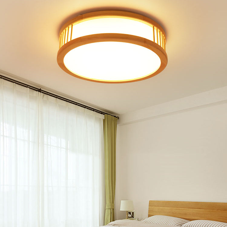 Wood Round Shape Flush Mount Light Modern 1 Light Mirror Flush Mount Fixture