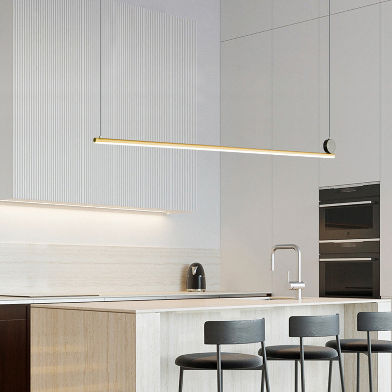 Contemporary Linear Shape Hanging Light Fixture Metal 1 Light Island Pendant Light