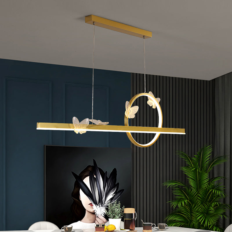 Modern Metal Island Lamp Geometry 2-Head Restaurant LED Pendant Light with Acrylic Shade