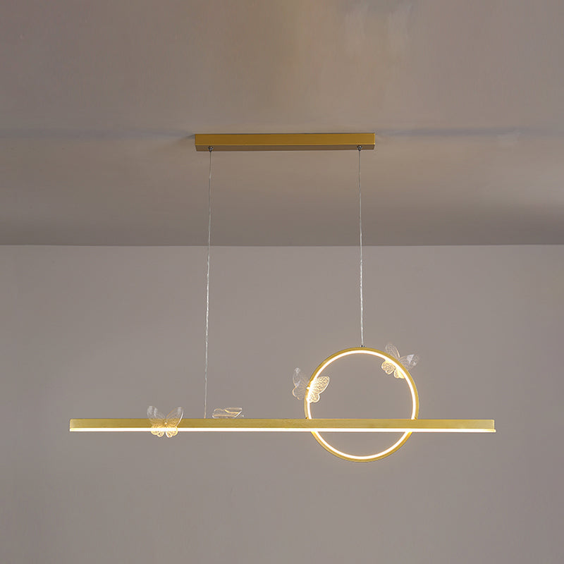 Modern Metal Island Lamp Geometry 2-Head Restaurant LED Pendant Light with Acrylic Shade