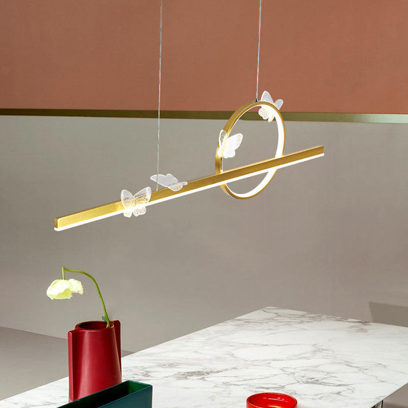 Modern Metal Island Lamp Geometry 2-Head Restaurant LED Pendant Light with Acrylic Shade