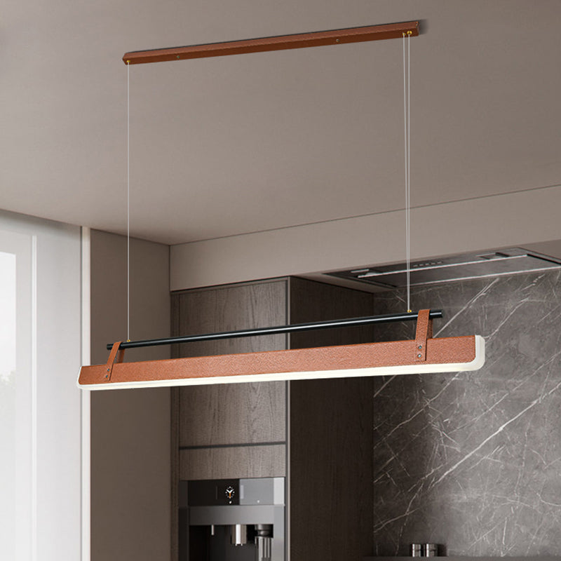 Modern Leather Island Lamp Rectangle 1-Light Restaurant Pendant Light with Acrylic Shade