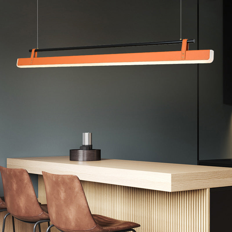 Modern Leather Island Lamp Rectangle 1-Light Restaurant Pendant Light with Acrylic Shade