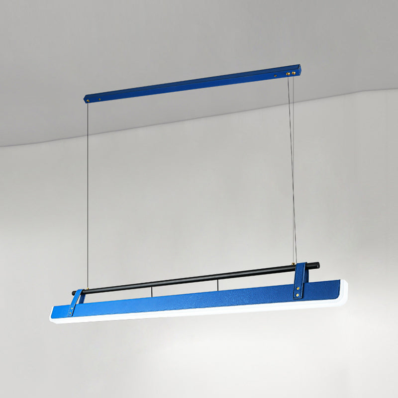 Modern Leather Island Lamp Rectangle 1-Light Restaurant Pendant Light with Acrylic Shade