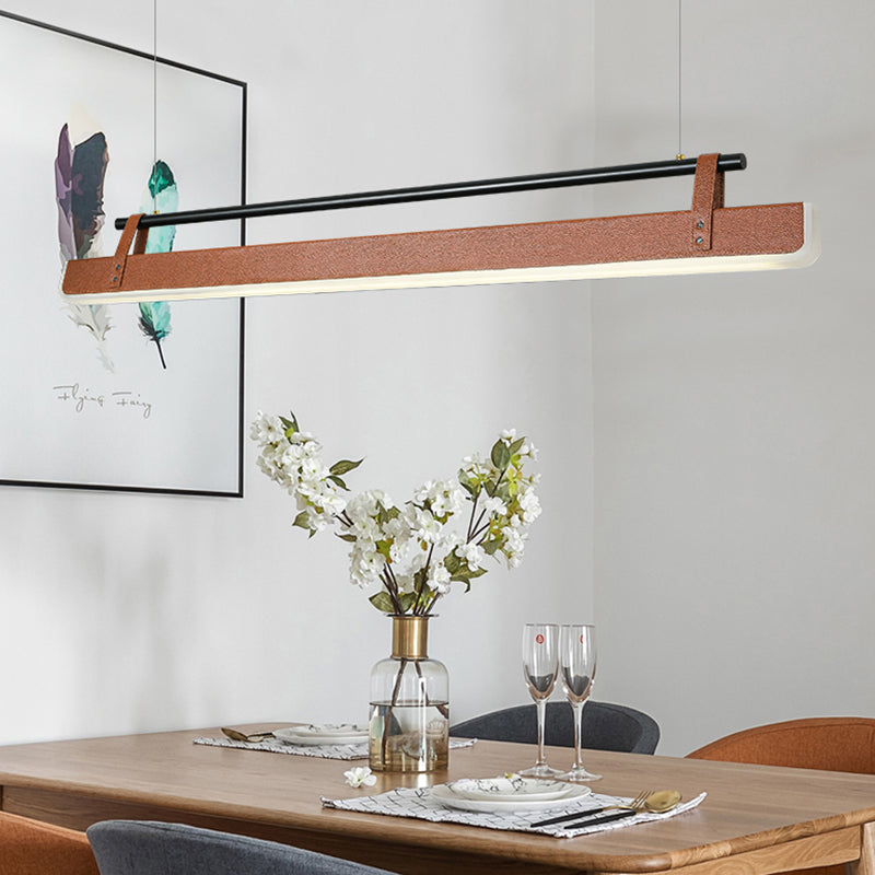 Modern Leather Island Lamp Rectangle 1-Light Restaurant Pendant Light with Acrylic Shade
