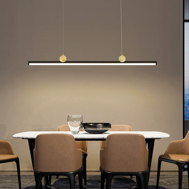 Black Aluminum Island Lamp Modern Linear Restaurant Pendant Light with Acrylic Shade