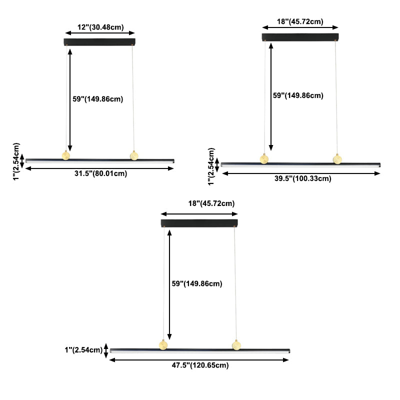Black Aluminum Island Lamp Modern Linear Restaurant Pendant Light with Acrylic Shade