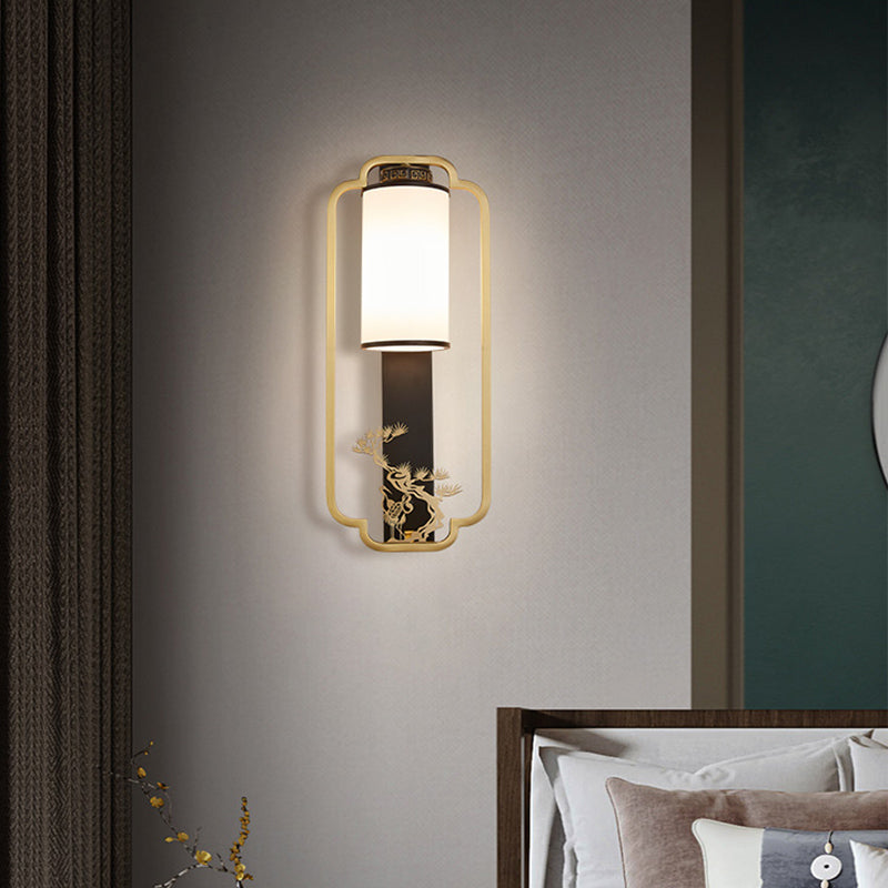 New Chinese Style Copper Wall Light Glass Shade Bulb Wall Lamp for Living Room