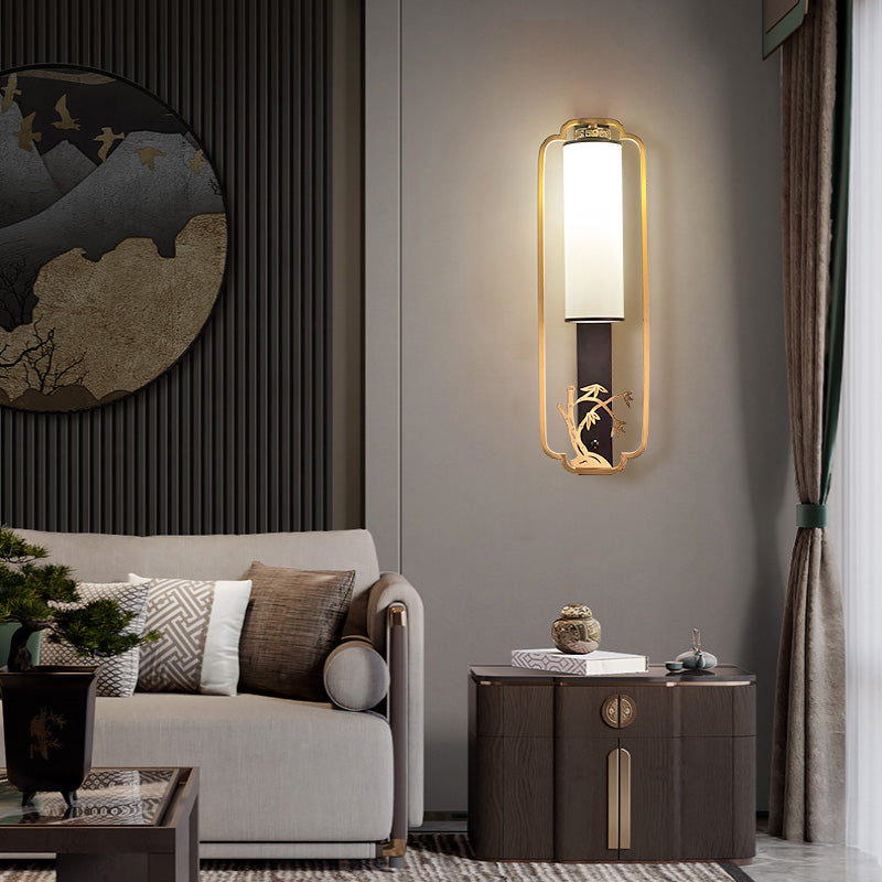 New Chinese Style Copper Wall Light Glass Shade Bulb Wall Lamp for Living Room