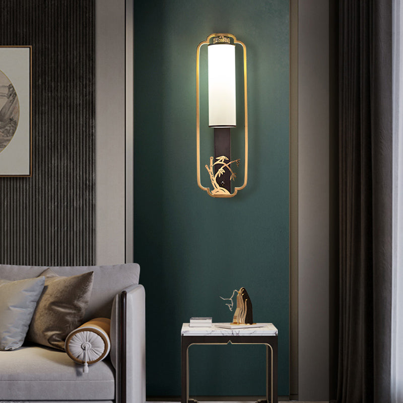 New Chinese Style Copper Wall Light Glass Shade Bulb Wall Lamp for Living Room