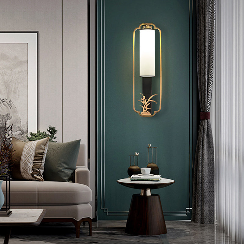 New Chinese Style Copper Wall Light Glass Shade Bulb Wall Lamp for Living Room