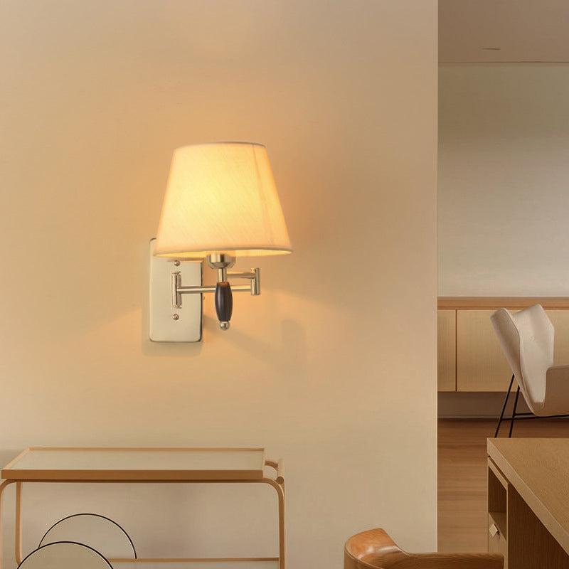 Modern Style Simple Wall Light Natural Burlap Shade Swing Arm Wall Sconce