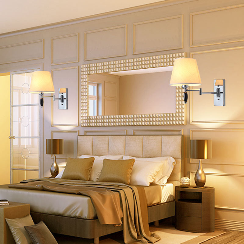 Modern Style Simple Wall Light Natural Burlap Shade Swing Arm Wall Sconce