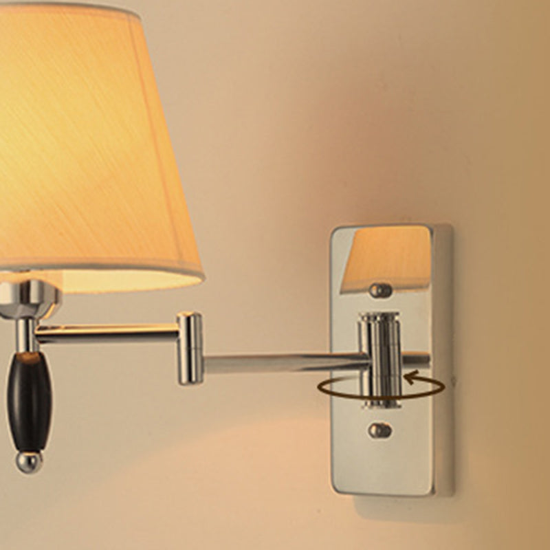 Modern Style Simple Wall Light Natural Burlap Shade Swing Arm Wall Sconce