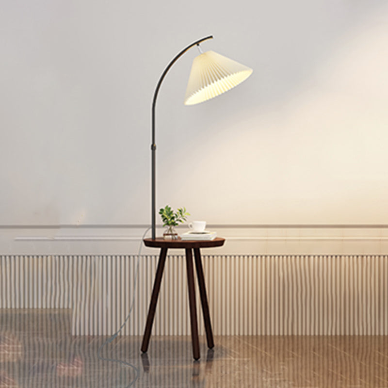 Lámpara de pie colorida nórdica, lámpara de pie con sombra de arpillera y mesa de madera para sala de estar