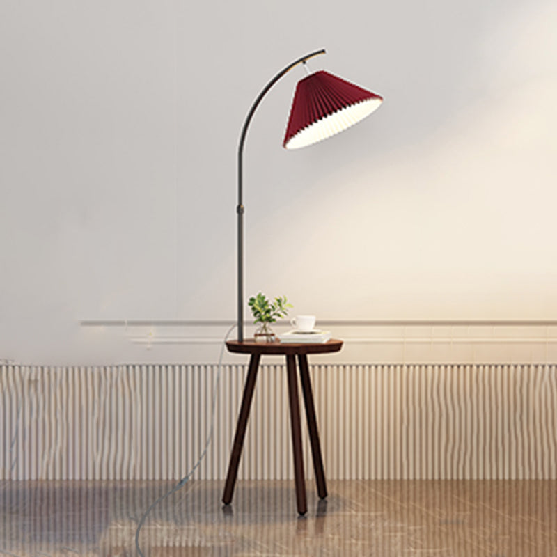 Lámpara de pie colorida nórdica, lámpara de pie con sombra de arpillera y mesa de madera para sala de estar
